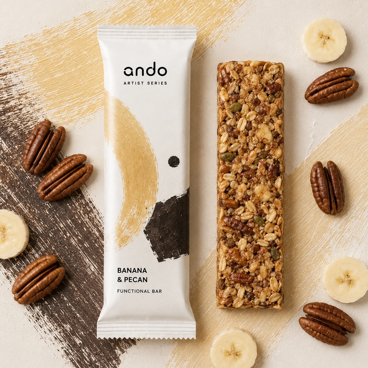 Banana and Pecan с батончиком и ингредиентами